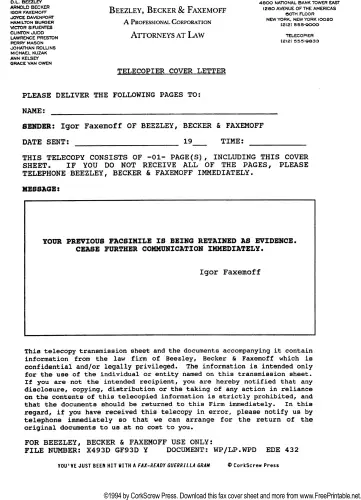 Legal Notice to Stop Faxing fax cover sheet